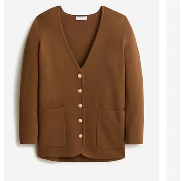 J. CREW Giselle V-Neck Sweater Blazer Gold Buttons Walnut Brown Sz L NWT {3K17} - Picture 4 of 4